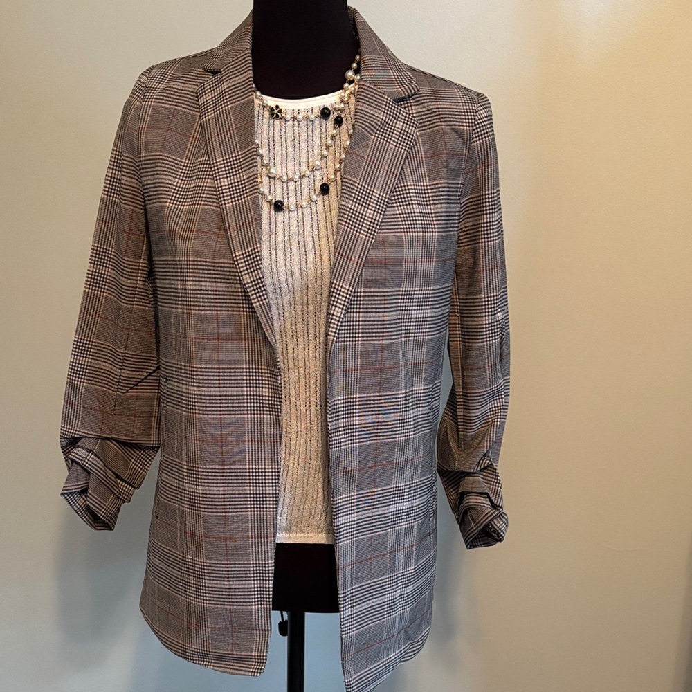 Philosophy Anthropology Gray tan classic Plaid Blazer xs nwt - Picture 4 of 12